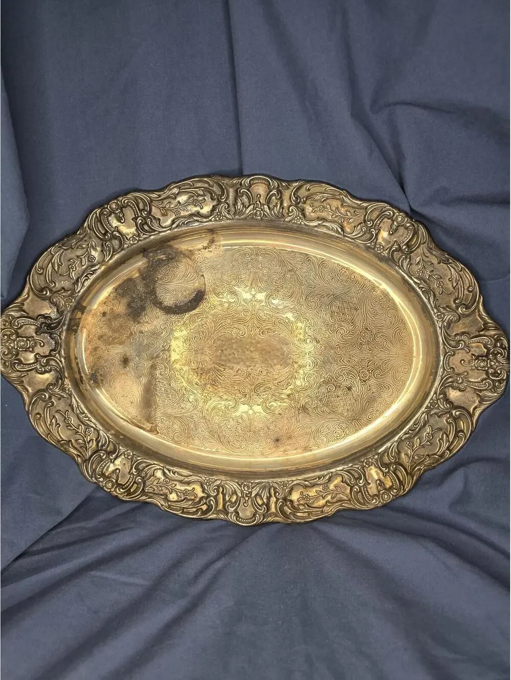 Vintage Ornate Silver Plated Serving Tray